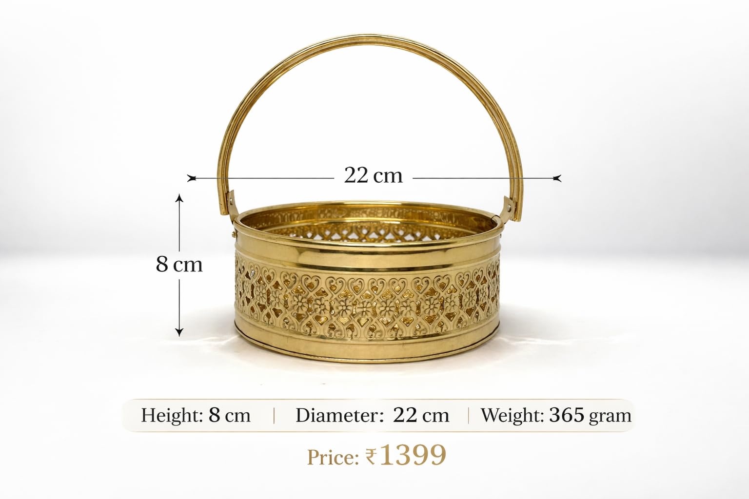 PeetalKraft Brass Pooja Daliya Basket with Handle | Decorative Filigree Design | Om Symbol | Rust-Proof & Durable | Ideal for Pooja, Aarti & Home Decor | 17cm, 20cm, 22cm Variants (large)