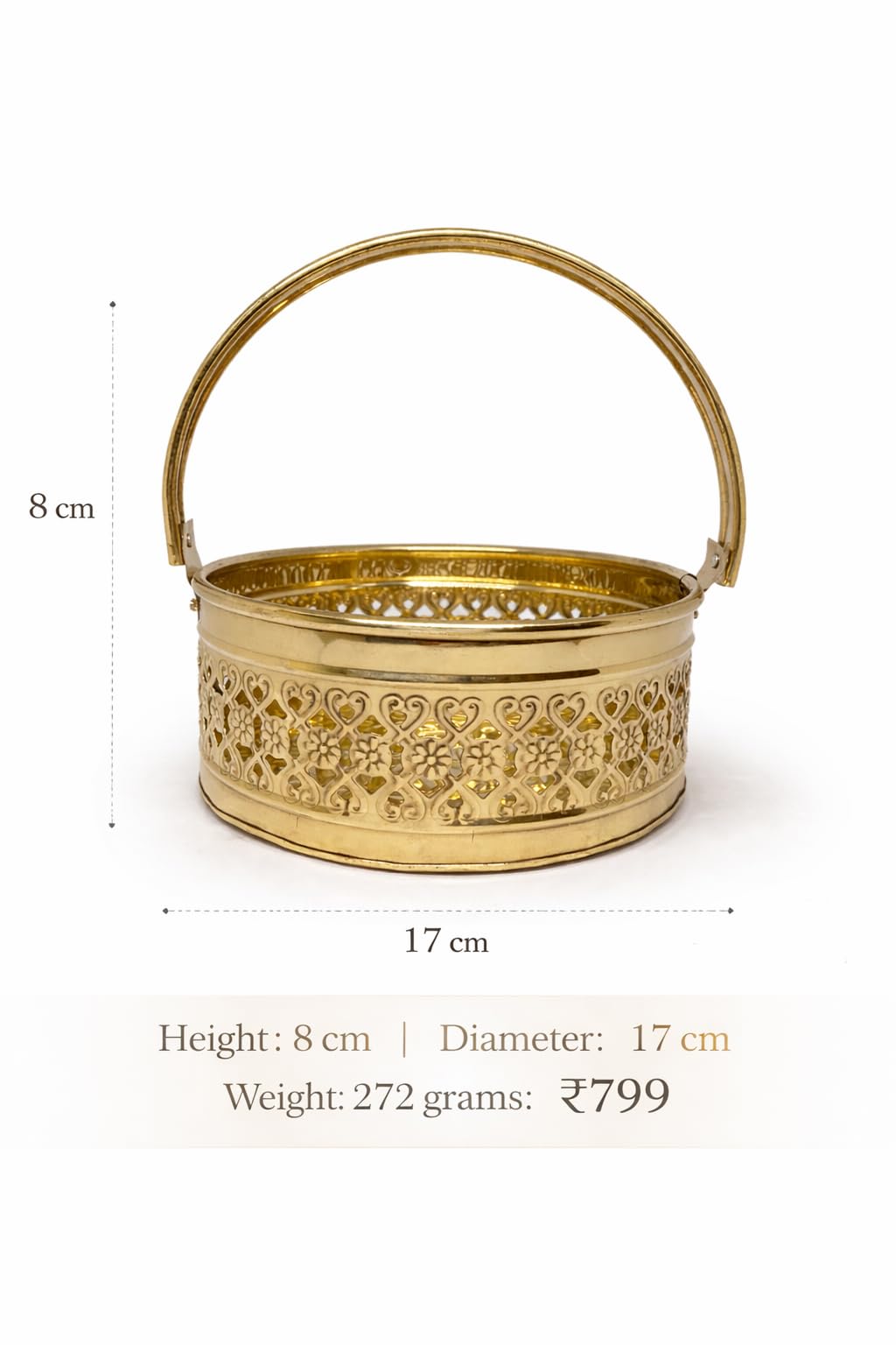 PeetalKraft Brass Pooja Daliya Basket with Handle | Decorative Filigree Design | Om Symbol | Rust-Proof & Durable | Ideal for Pooja, Aarti & Home Decor | 8cm, 17cm, 17cm Variants (small)