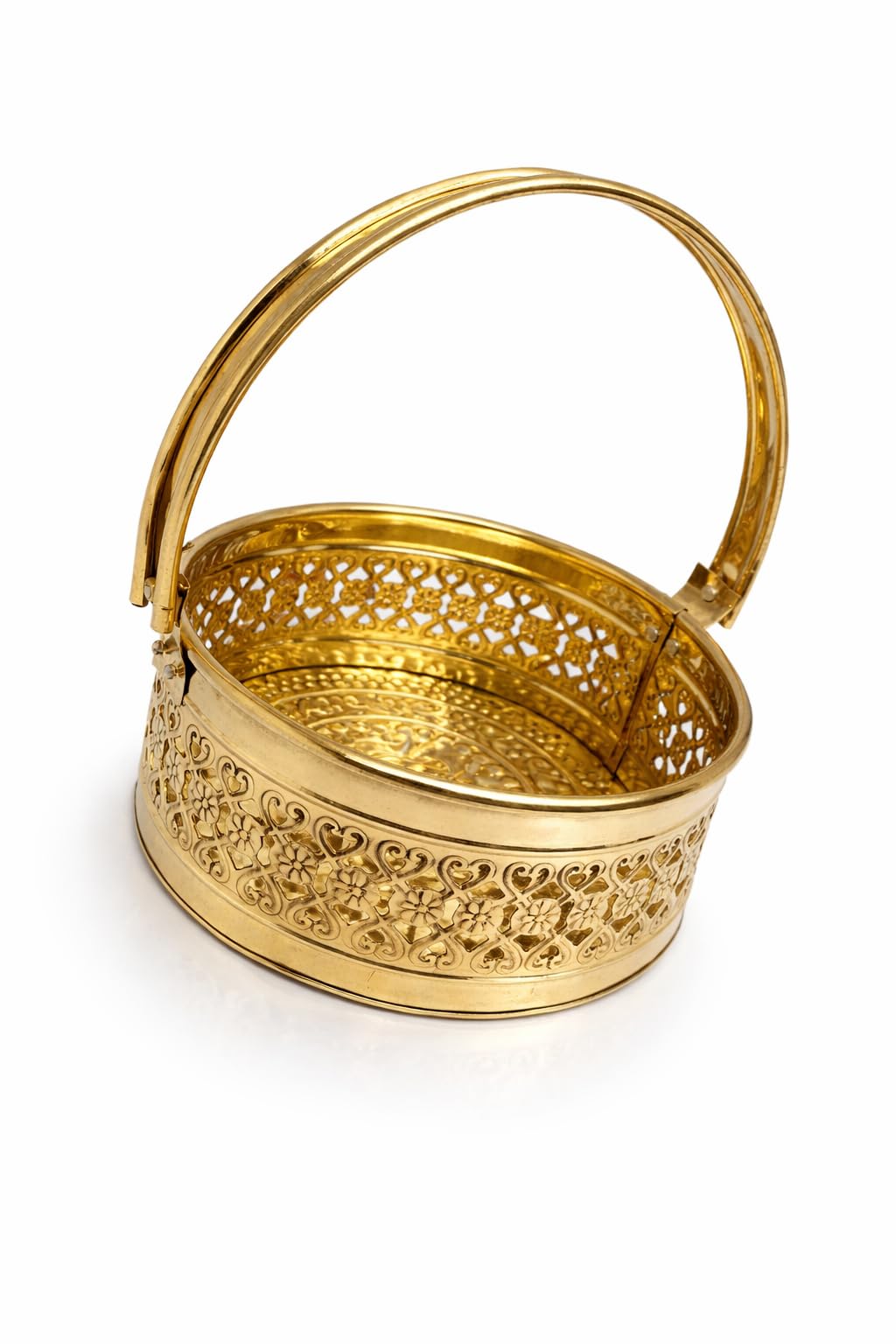 PeetalKraft Brass Pooja Daliya Basket with Handle | Decorative Filigree Design | Om Symbol | Rust-Proof & Durable | Ideal for Pooja, Aarti & Home Decor | 8cm, 17cm, 17cm Variants (small)