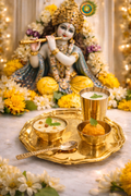 PeetalKraft Golden Brass Mini Gopal Set Pooja Thali Glass Set For Bhog Prasad Size 21X21X4 Cm Weight 260 Grams