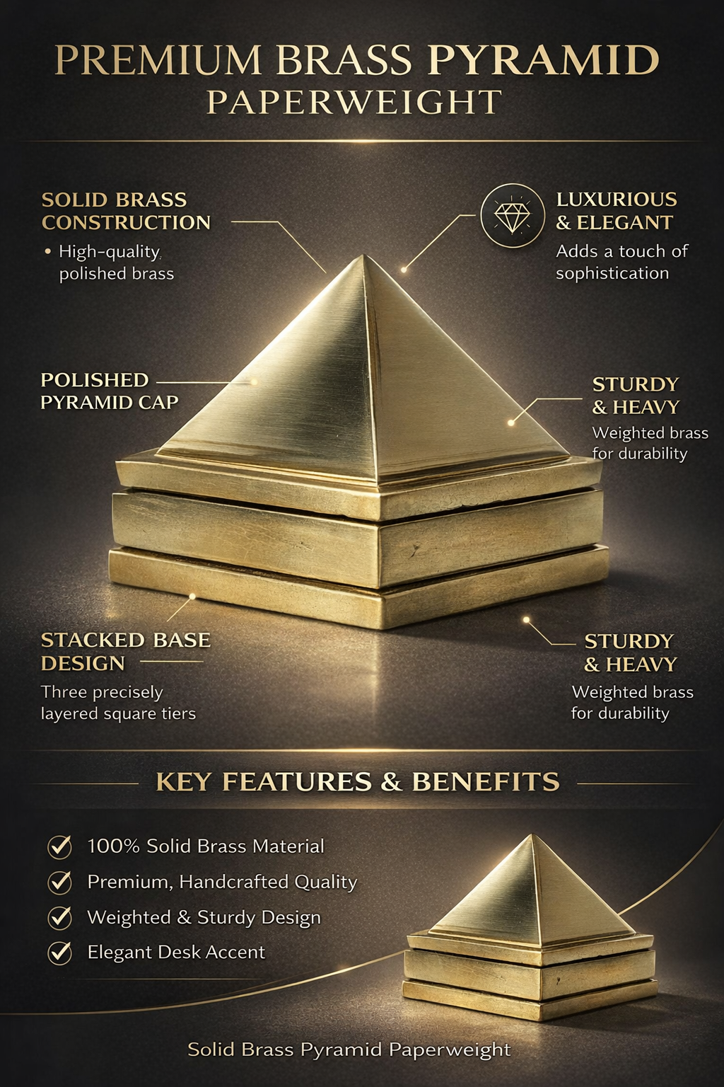 PeetalKraft Brass Pyramid Vastu Yantra | Solid Brass Feng Shui Item | Home, Office & Pooja Decor | Decorative Showpiece / Vastu / Pooja Item | 200g | 5cm