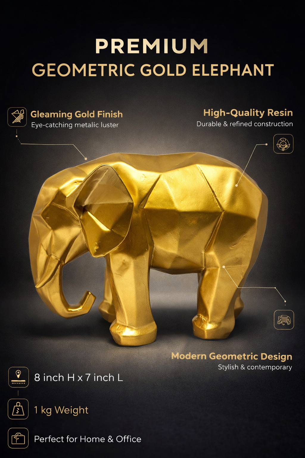 PeetalKraft Resin Geometric Elephant Modern Art Figurine for Office Decor, Size 7x5x8 cm, Weight 1 KG