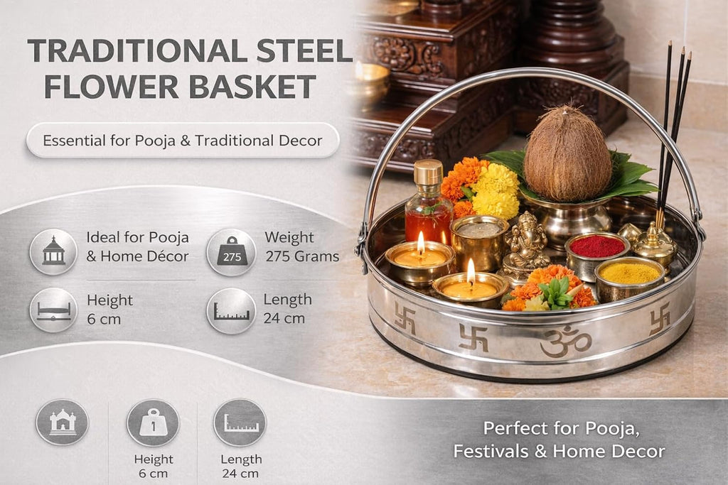 PeetalKraft Steel Round Basket for Kitchen and Home Utility, Size 24x24x6 cm, Weight 291 Grams