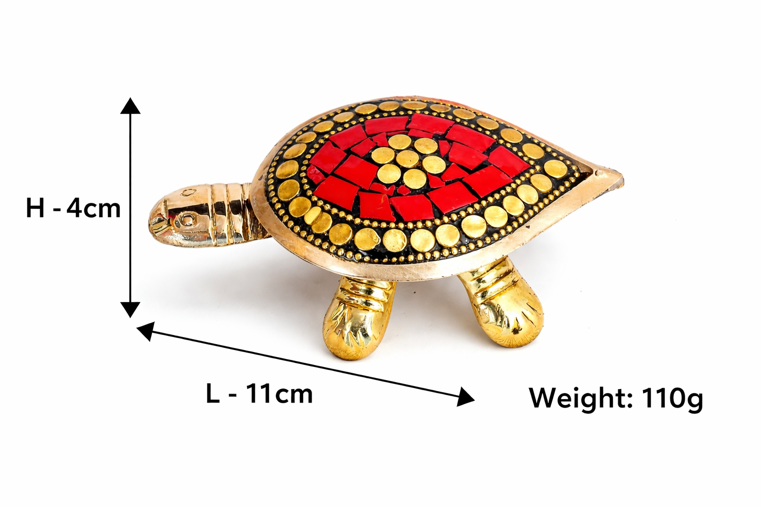 PeetalKraft Handcrafted Brass Red Turtle Trinket Box with Turquoise Inlay, Size 10x6x4 cm, Weight 110 Grams