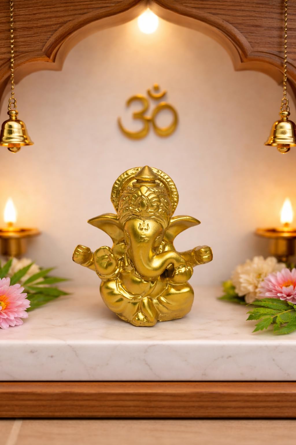 PeetalKraft Resins Little Lord Ganesha Idol for Home Decor & Car Dashboard | Golden Finish | Mini Ganpati Statue for Pooja Room, Office Desk, Gift | 7 cm, 60g
