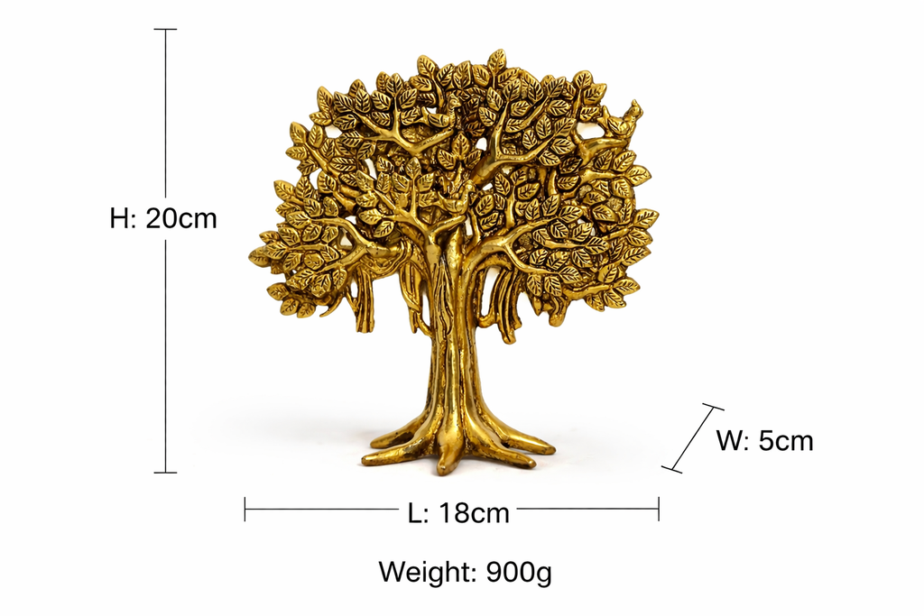 PeetalKraft Brass Kalp Vriksh Tree Showpiece for Home Decor, Office Table & Vastu Decor, Premium Gold Finish, H:20cm, L:18cm, W:5cm. Gift for Housewarming, Diwali & Wedding