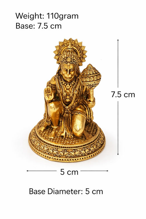 PeetalKraft Brass Hanuman Ji Idol Murti – 7.5 cm Height | Gold Finish Hindu God Statue for Pooja Room, Home Temple, Office & Car Dashboard | 110g