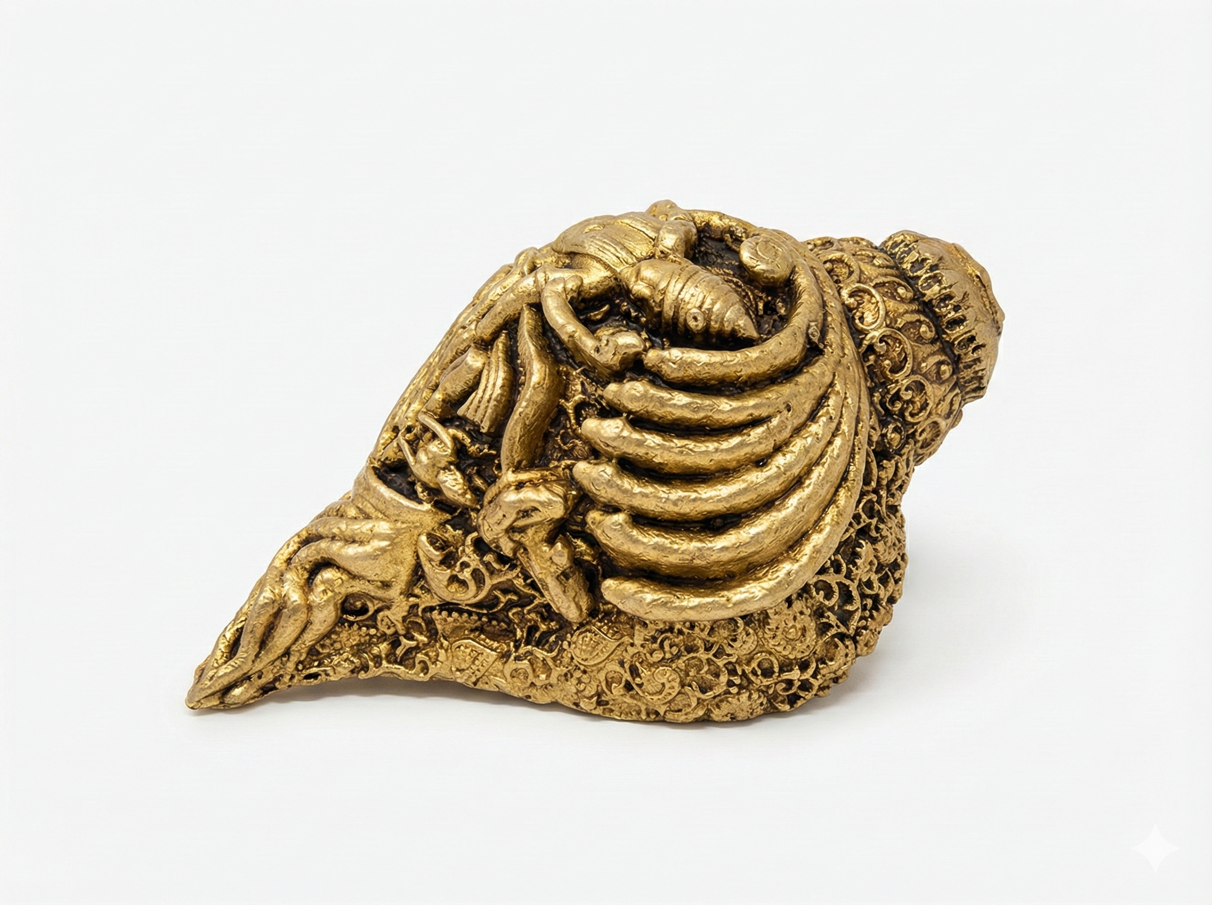 PeetalKraft Ganesha Carving Brass Shankh Showpiece Conch For Home Temple Size 8X4X4 Cm Weight 68 Grams