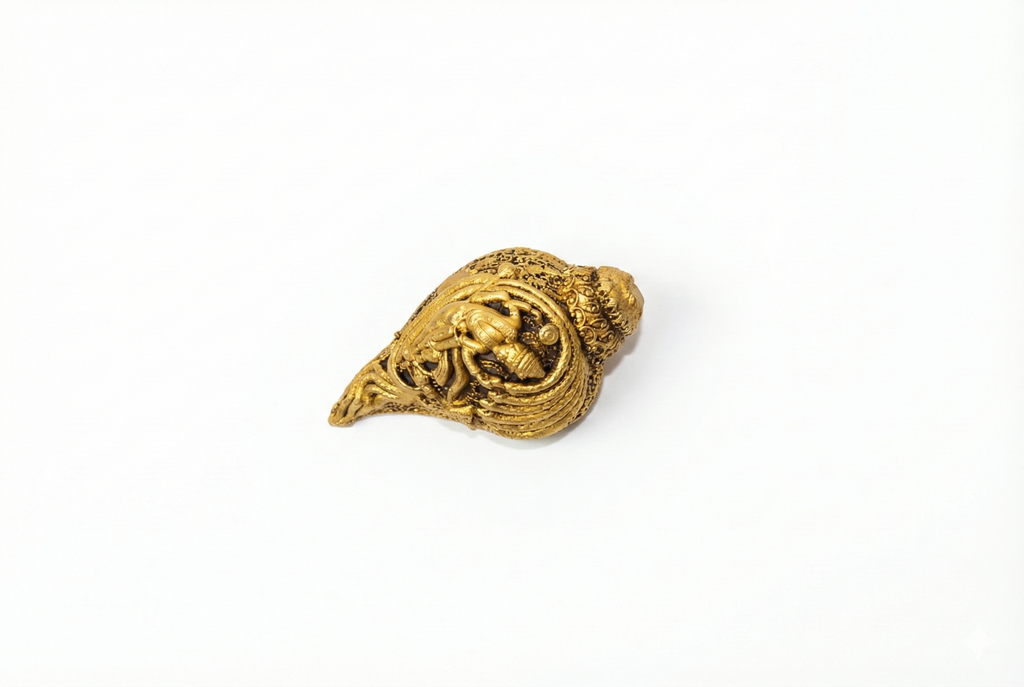 PeetalKraft Ganesha Carving Brass Shankh Showpiece Conch For Home Temple Size 8X4X4 Cm Weight 68 Grams