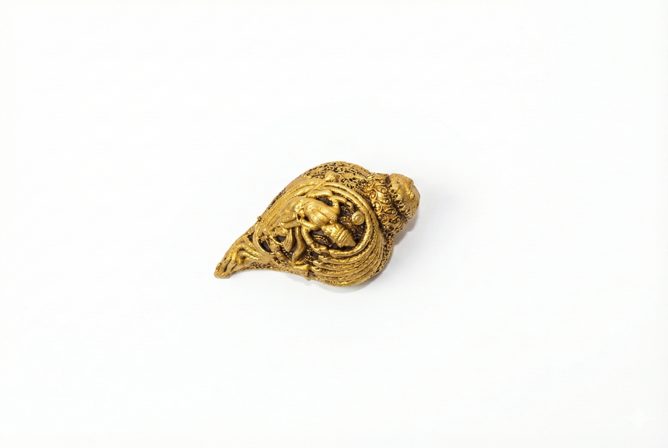 PeetalKraft Ganesha Carving Brass Shankh Showpiece Conch For Home Temple Size 8X4X4 Cm Weight 68 Grams