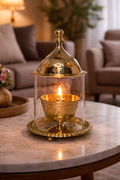 PeetalKraft Brass Akhand Diya Holder with Glass Cover, Gold, 15 cm Height, 10 cm Dia, for Pooja and Home Decor