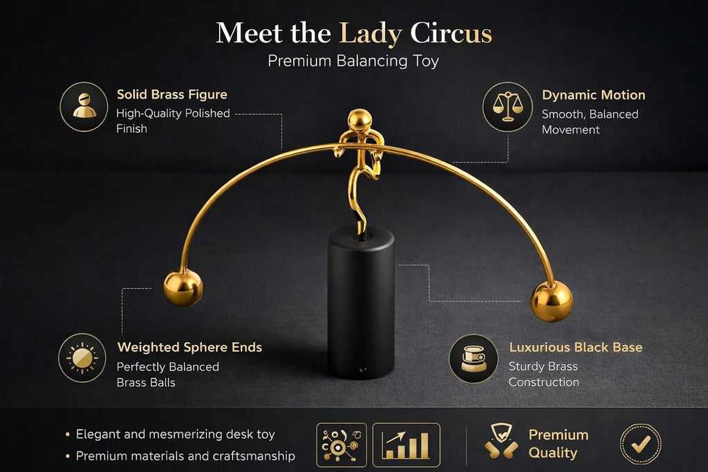peetalkraft Lady circus Balance Toy with Black Base – Desktop Kinetic Art Decor | Anti-Gravity Balancing Sculpture | Office & Home Decorative Showpiece (16 cm x 11 cm, 100g)ll