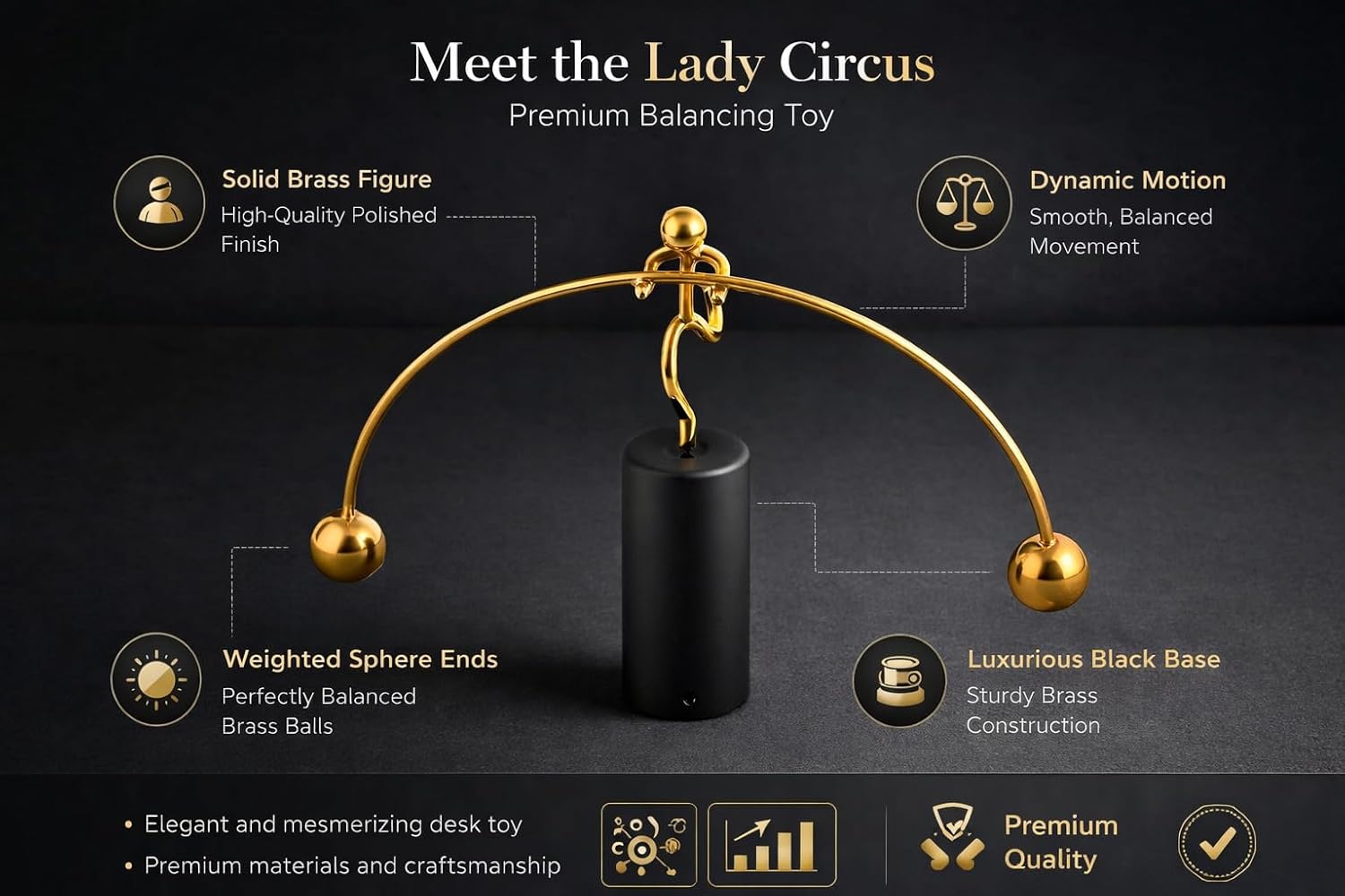 peetalkraft Lady circus Balance Toy with Black Base – Desktop Kinetic Art Decor | Anti-Gravity Balancing Sculpture | Office & Home Decorative Showpiece (16 cm x 11 cm, 100g)ll