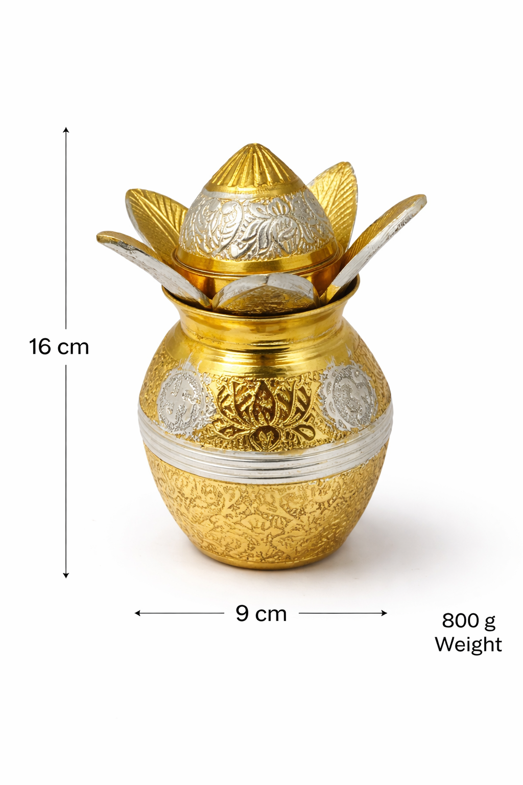PeetalKraft Brass Kalash With Handcrafted Enamel Design For Festival Decor Size 9X9X16 Cm Weight 812 Grams