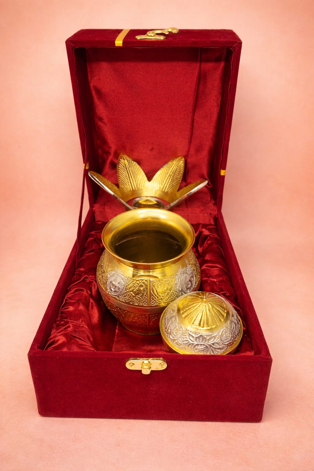 PeetalKraft Brass Kalash With Handcrafted Enamel Design For Festival Decor Size 9X9X16 Cm Weight 812 Grams
