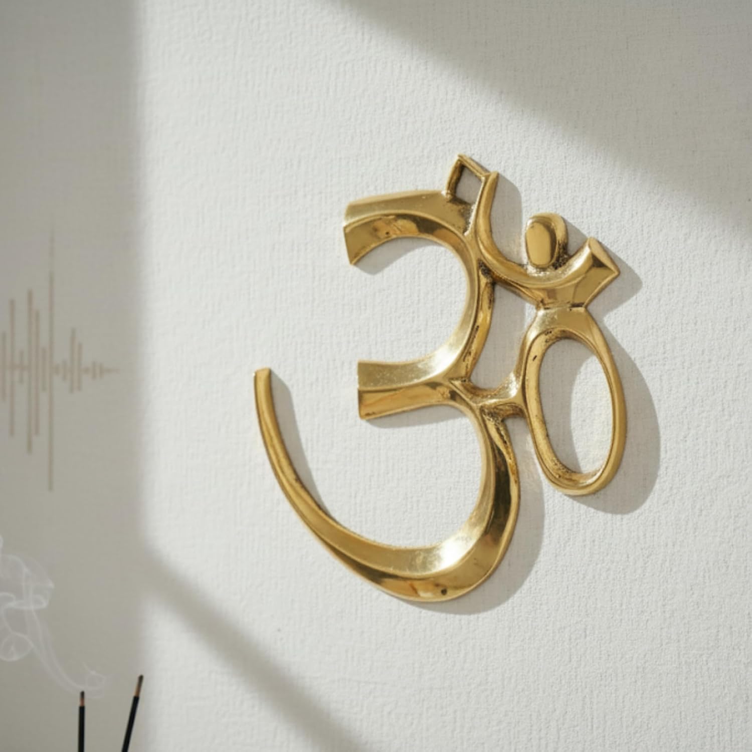 PeetalKraft Brass Om Symbol Wall Décor, Gold Finish, 14x13 cm, for Pooja Room, Temple & Entrance