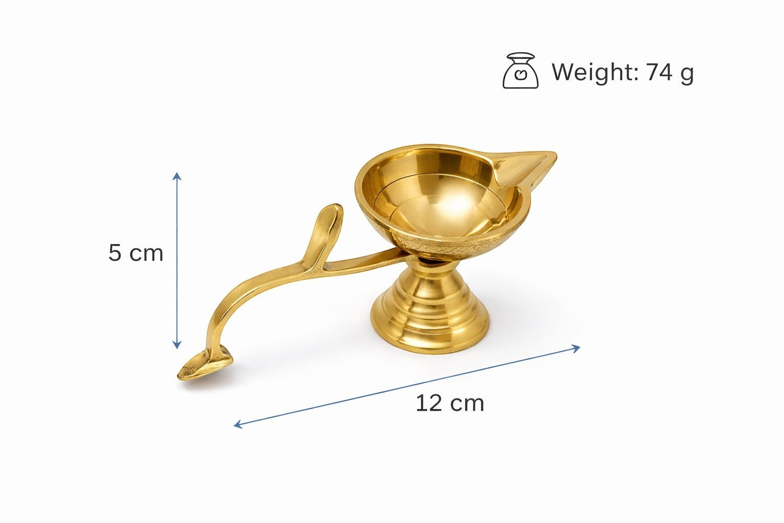 PeetalKraft small brass diya with handle, ideal for home temple and spiritual puja. Golden finish.