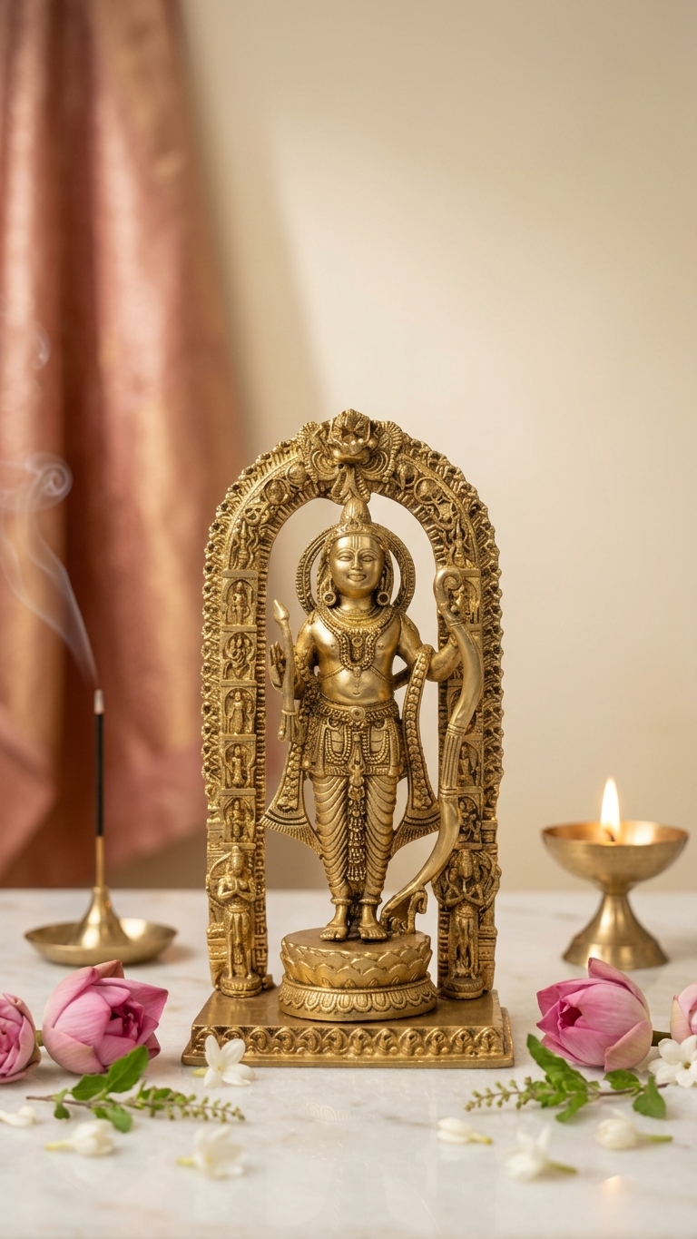 PeetalKraft 100% Pure Brass Intricate Ram Lalla Idol Shri Ramlala Statue, Size 7x5x15 cm, Weight 320 Grams