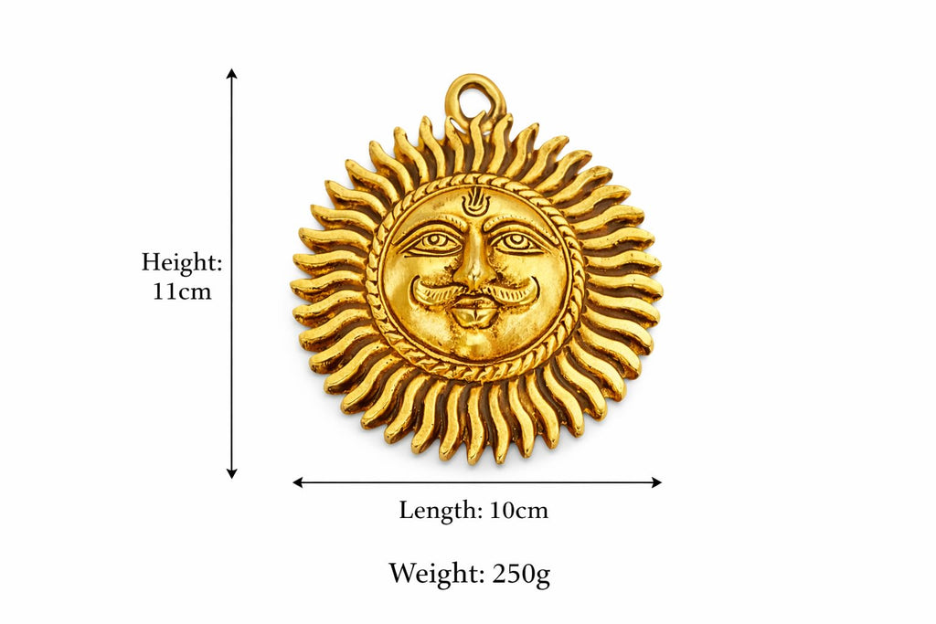 PeetalKraft Premium Brass Surya Dev Wall Hanging | Vastu Sun God Face Decor | Positive Energy & Prosperity Symbol | Home Temple, Entrance & Office Wall Art (11 cm, 250g)