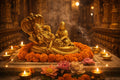 PeetalKraft Golden Brass Lord Vishnu & Lakshmi Idol for Pooja Home Decor, Size 9x5x8 cm, Weight 939 Grams