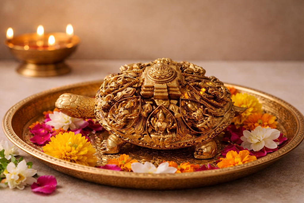 PeetalKraft Brass Finecrafted Asht Lakshmi Tortoise for Vastu & Feng Shui | Wealth, Prosperity & Good Luck Idol | Decorative Pooja Item for Home & Office | 10 cm | 125g