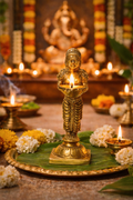 PeetalKraft Brass Standing Lady With Diya Deep Laxmi For Entrance Size 15X7X7 Cm Weight 365 Grams