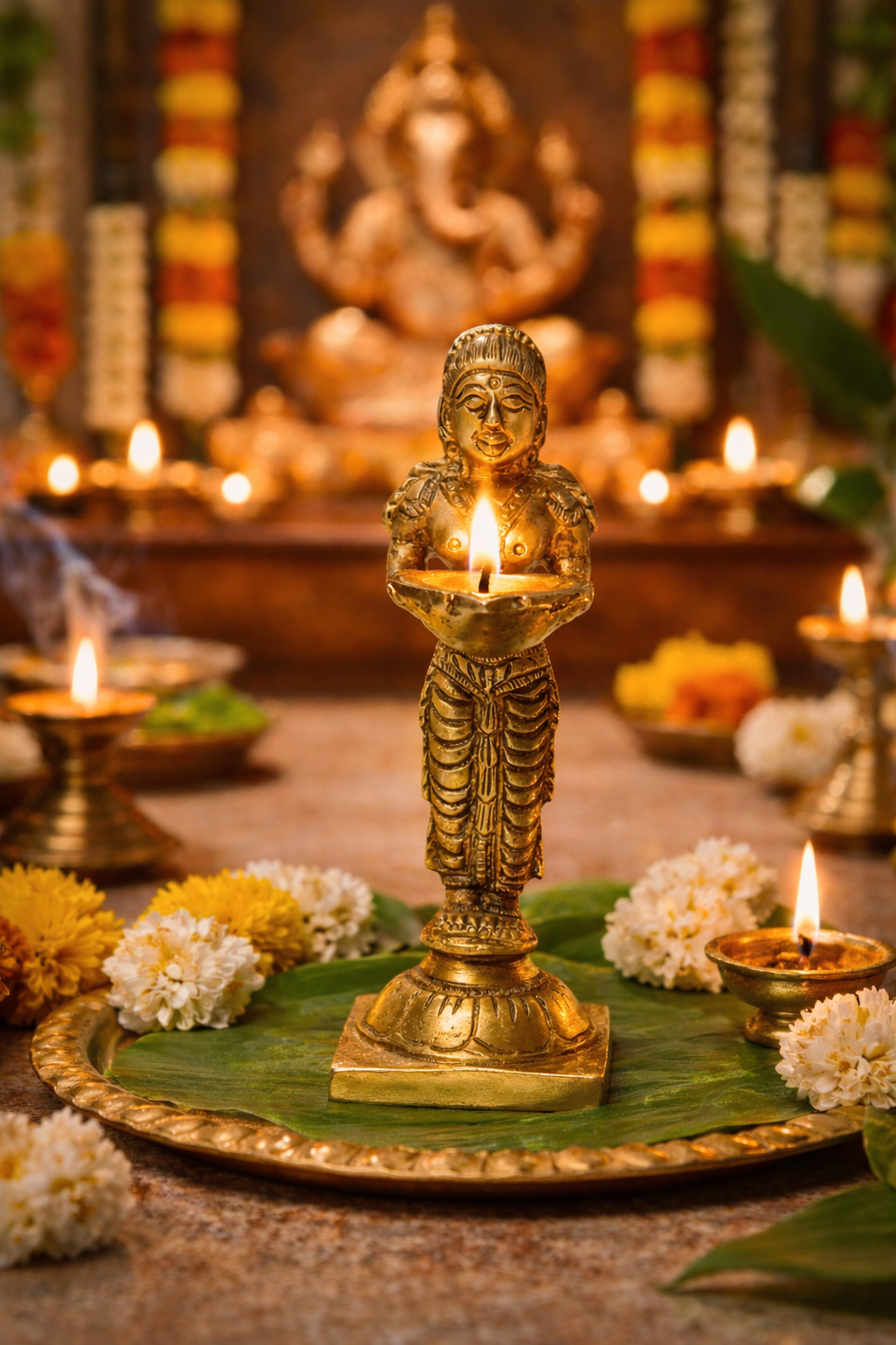 PeetalKraft Brass Standing Lady With Diya Deep Laxmi For Entrance Size 15X7X7 Cm Weight 365 Grams