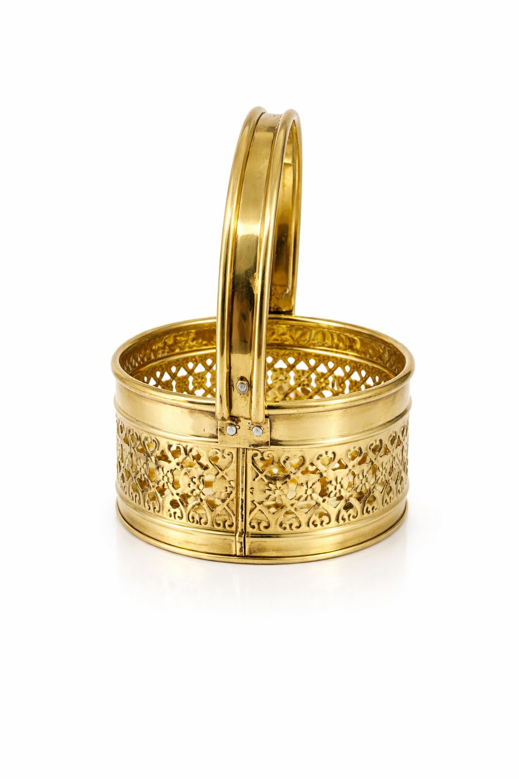 PeetalKraft Premium Brass Oval Pooja Basket with Handle & Om Design | Decorative Pooja Thali Basket for Mandir, Diwali, Gifting | Heavy Duty Brass Daliya (8 cm Height) (small)