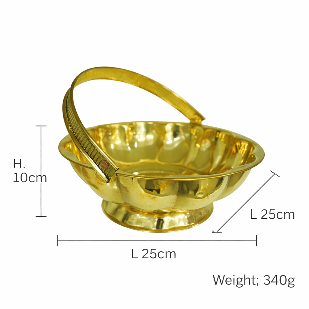 PeetalKraft Golden Traditional Handcrafted Brass Flower Basket for Pooja, Size 25x25x10 cm, Weight 340 Grams